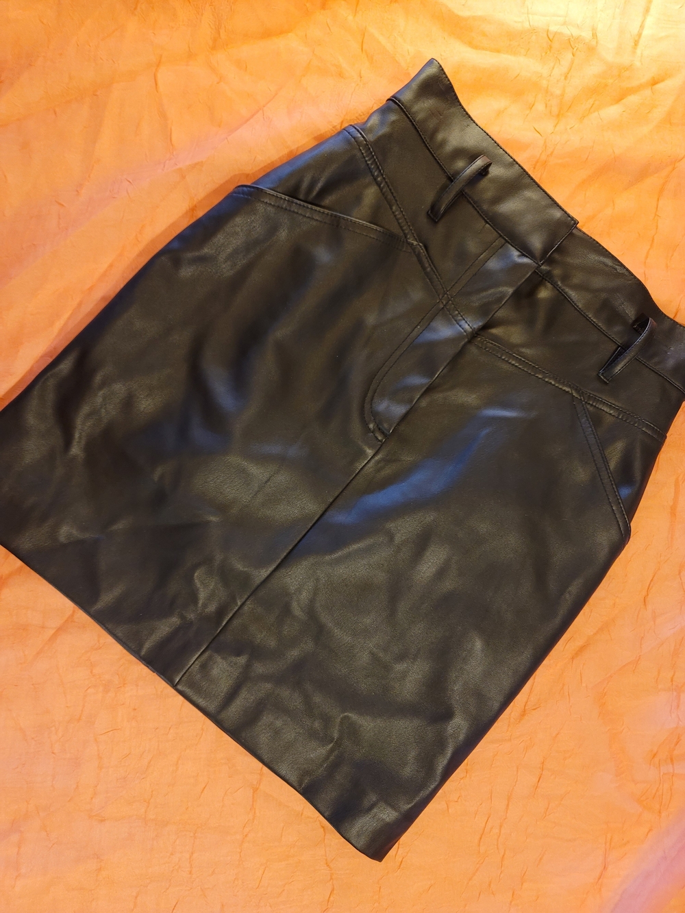 H&M Black Faux Leather Midi Skirt